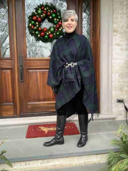 Share this if ponchos, wraps, and shawls are “your look”. Or, if you want to make them your look, save this post to see how many of these items are in your closet and can be put together similarly to these ideas 💡!
1. The black watch plaid wrap/ poncho is secured with a black belt and is styled over black velvet jeans, black riding boots, and a black turtleneck.
2. The grey poncho is over a pink print shirt with skinny jeans and boots. 
3. The third look is a grey and white plaid wrap over straight jeans with brown accessories. 
4. The fourth look is a burgundy wrap over black leggings, a black striped tee, black booties, and a black bag.  I wrapped a black and grey leopard 🐆 scarf at my neck.      #winterstyles #styleblogger #styleblogger #styletips #grwm #styleagram #getreadywithme 

#winterfashion #winterstyles #styleblogger #styleblogger #styletips #grwm #styleagram #getreadywithme #valentinesoutfit #talbotsofficial #jjillstyle #nordstrom #macysstylecrew #jcrewfactory 
#styleaddict
#outfitstyle #outfitshare
#outfitshot #stylefashion #stylebook #stylebible #styles gram
