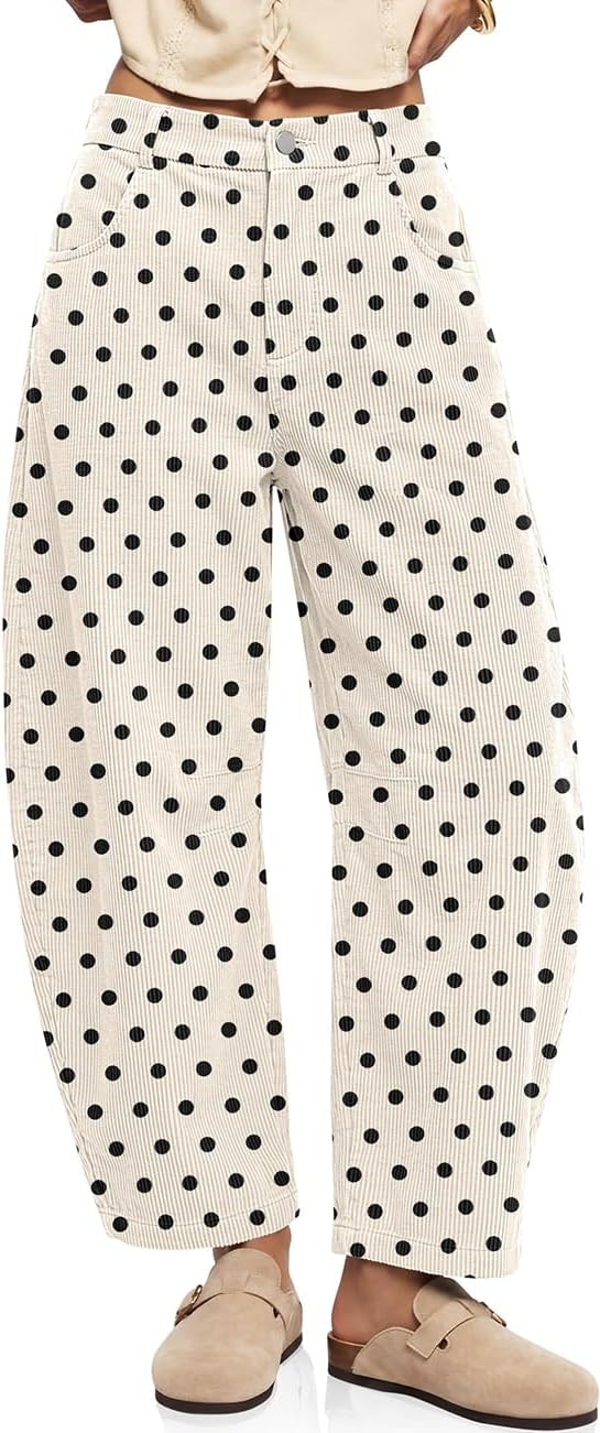 TARSE Womens Barrel Corduroy Pants Wide Leg Floral Printed Baggy Trousers | Amazon (US)