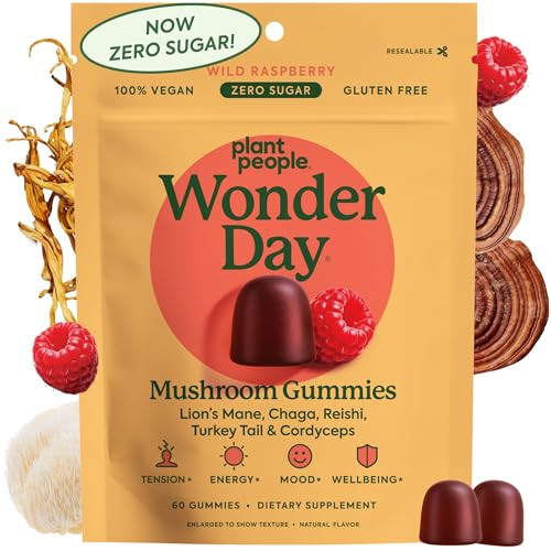 Plant People WonderDay Mushroom Gummies for Energy, Raspberry, 60ct | Amazon (US)