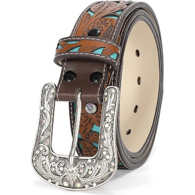 Belt Vintage Ladies Western Belt Engraved Tooled Leather Belt Cowboy Cowgirl Country Belt B-turquoise(diamond) Medium: fits waist from 33"-36" | Target