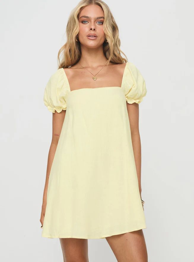 Beyond Linen Blend Mini Dress Yellow | Princess Polly US