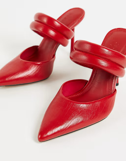 ASOS DESIGN Paxton padded heeled mules in red | ASOS | ASOS (Global)