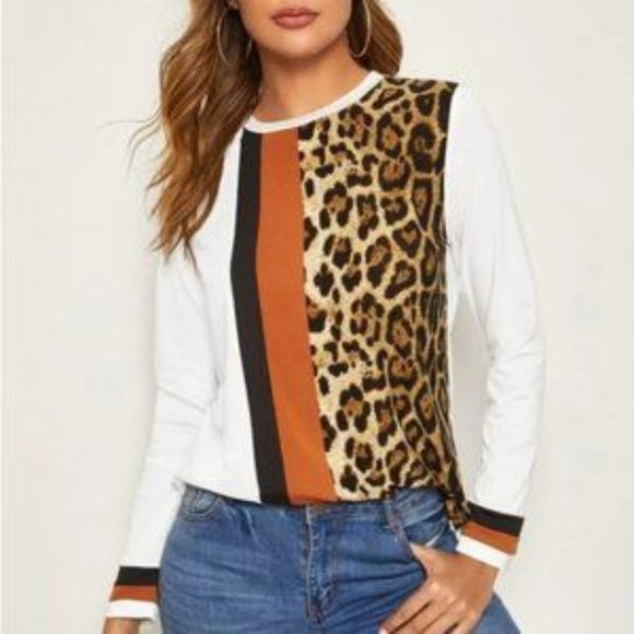 Womens leopard and stripe long sleeve top size M | Poshmark