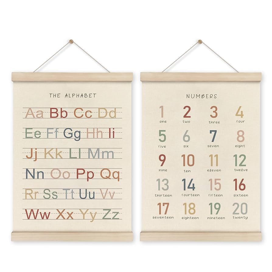 HRQKO Alphabet Numbers Poster Hanger Frame Set of 2, Nursery Wall Decor, ABC Banner Poster Wall A... | Amazon (US)