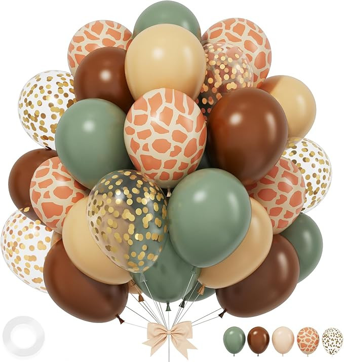 Green and Brown Balloons, 12 Inchs Sage Green Deer Print Gold Confetti Balloons for Kids Woodland... | Amazon (US)