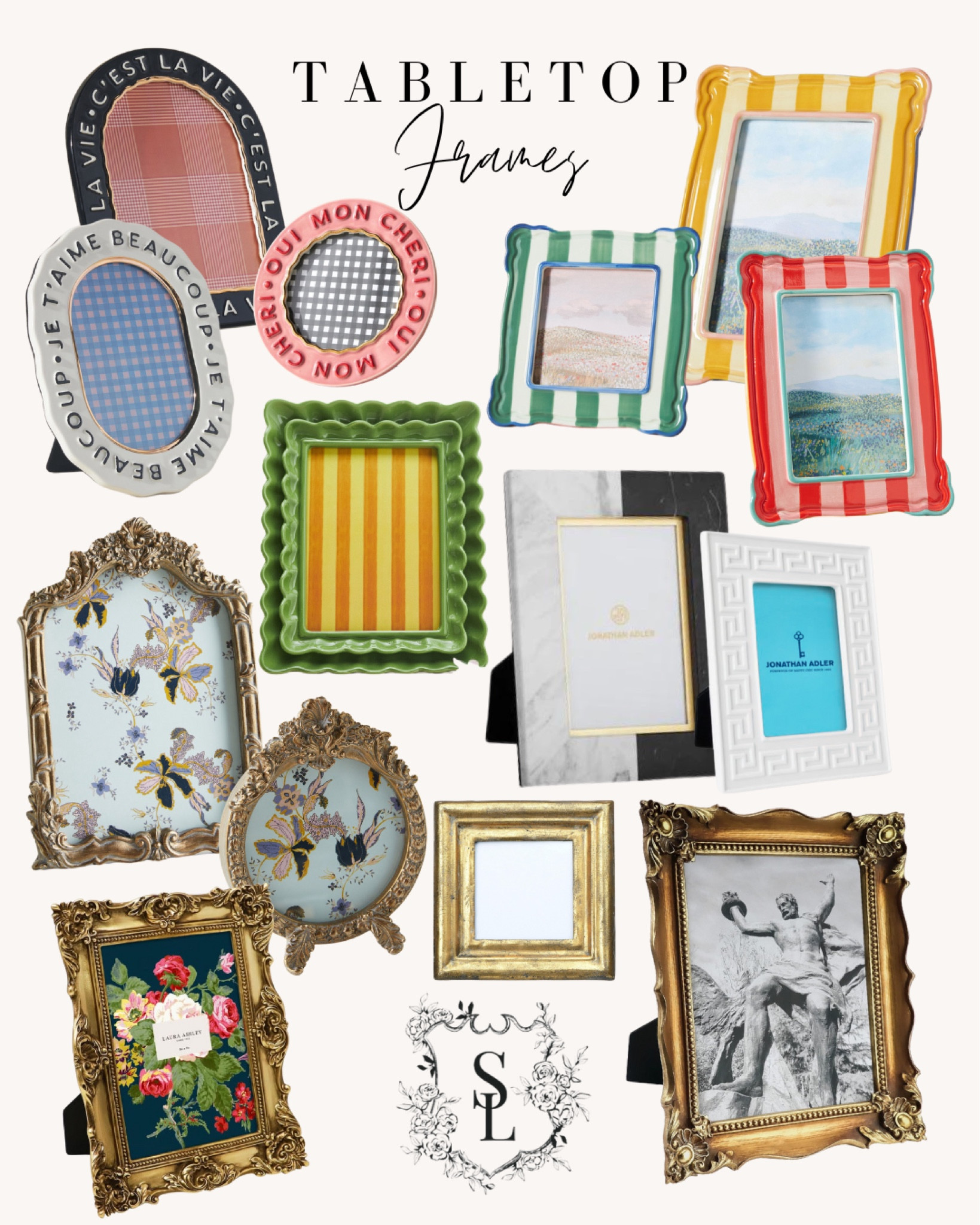 Tabletop picture frames I love 🤍


home decor | picture frames | colorful decor | gold ornate frame | decorative accents | Jonathan Adler | Anthropologie | amazon picture frames | amazon home decor 

#LTKhome