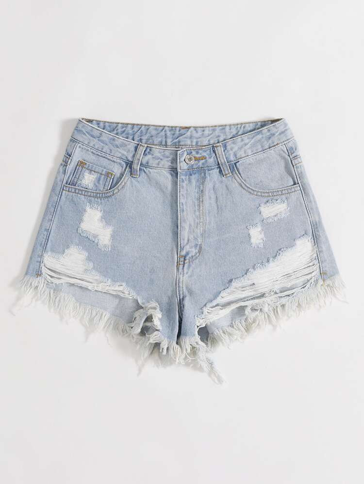 Ripped Raw Hem Denim Shorts | SHEIN