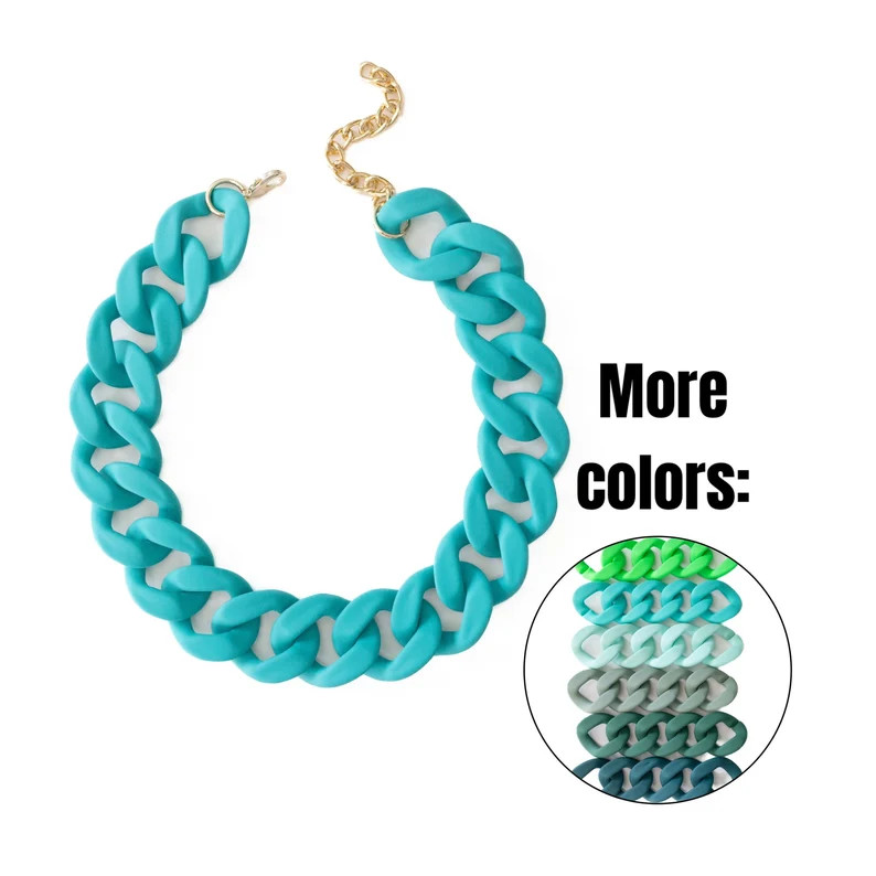 Chunky Turquoise Necklace, Green Statement Chain, Large Matte Link Necklace, Customized Jewelry, ... | Etsy (US)