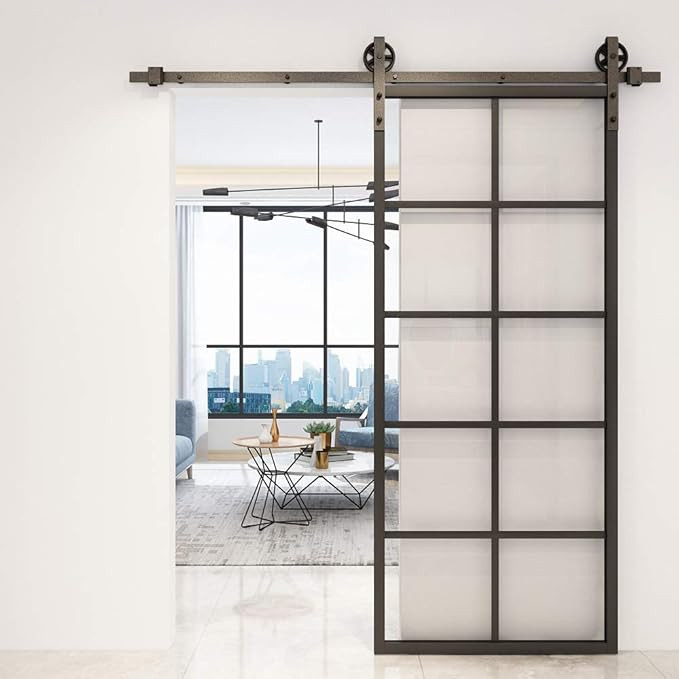JUBEST DIY Glass Sliding Barn Door, 36in x 84in Modern French Door, Sturdy Clear Tempered Glass A... | Amazon (US)