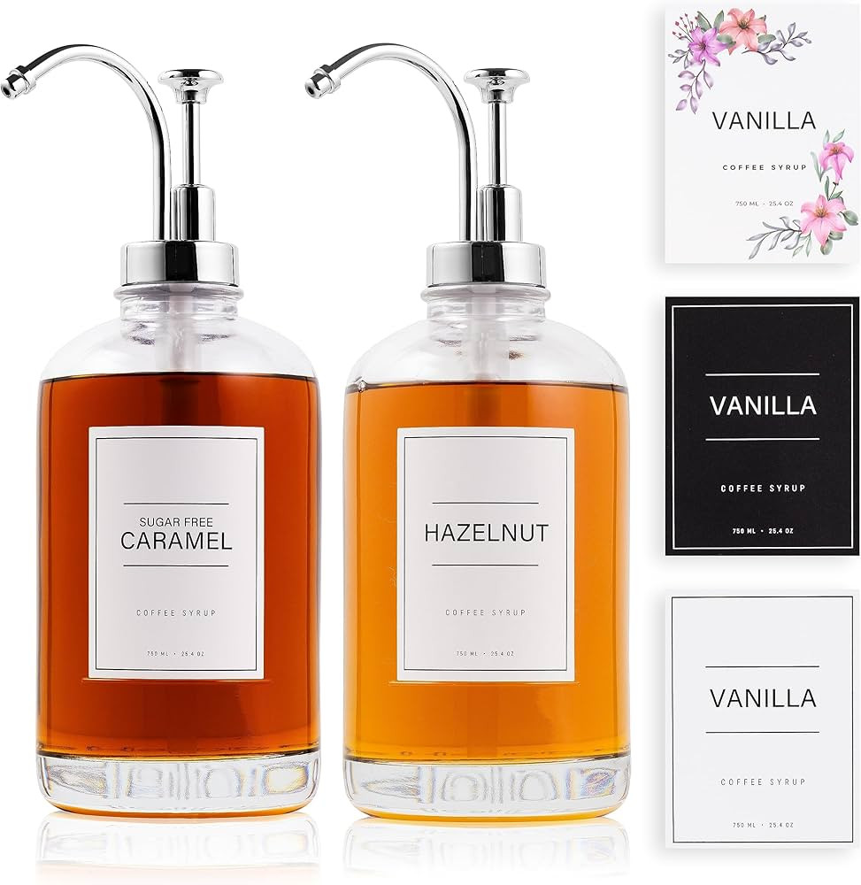Classic Coffee Syrup Dispensers (Full-Sized: 25.4 OZ, 750 ML) - Set of 2, Premium Stainless Steel... | Amazon (US)