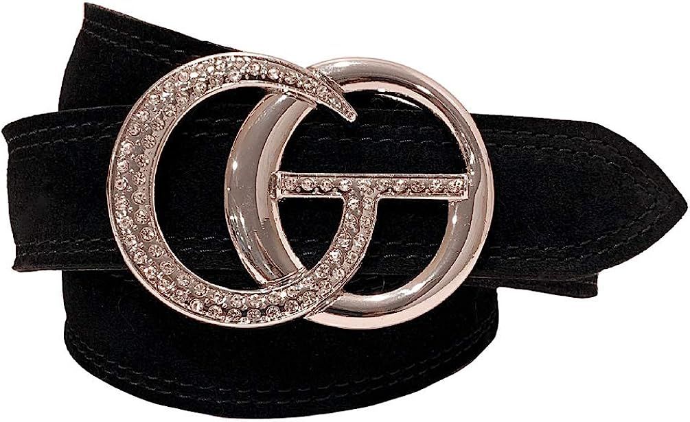 Designer Inspired Black GO Belt - Leather and Suede Belt with Shiny Gold Buckle, Made in America | Amazon (US)