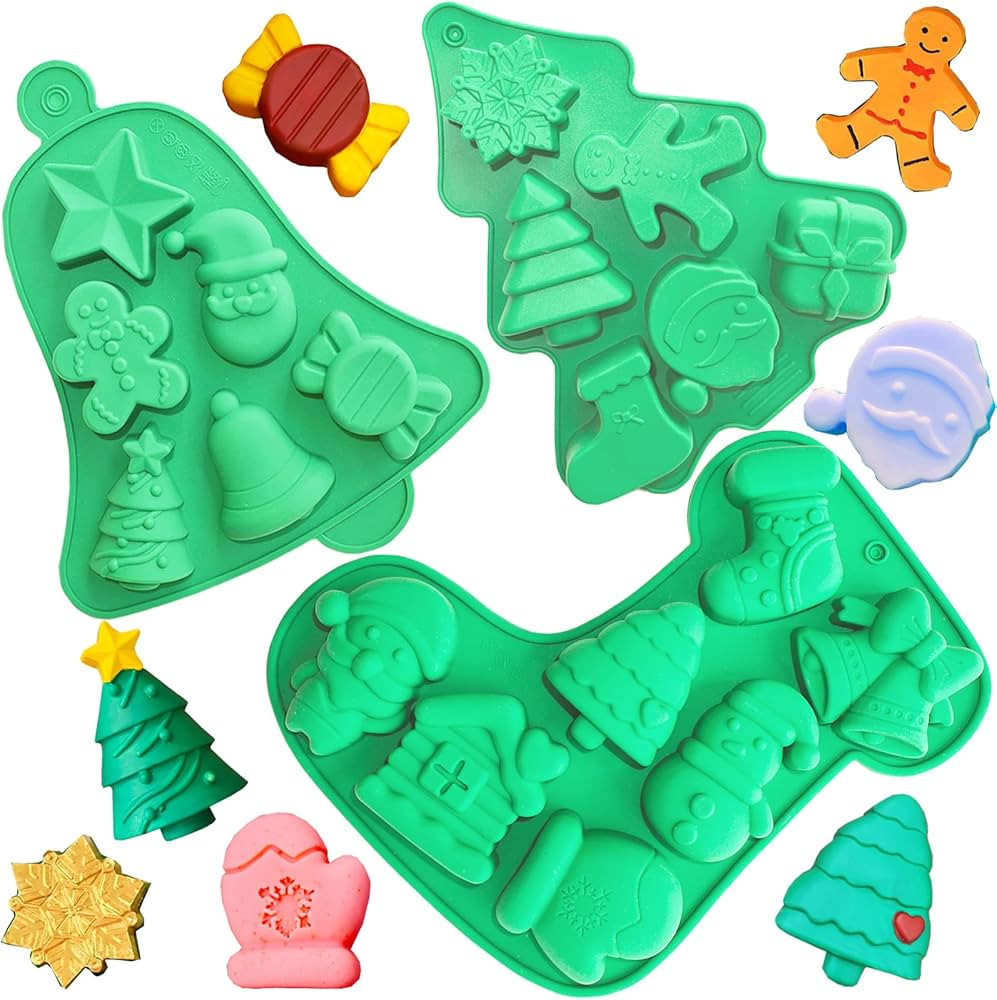 Christmas Silicone Chocolate Molds，3 Pack Christmas Silicone Soap Molds,Snowflake Cane Snowman ... | Amazon (US)