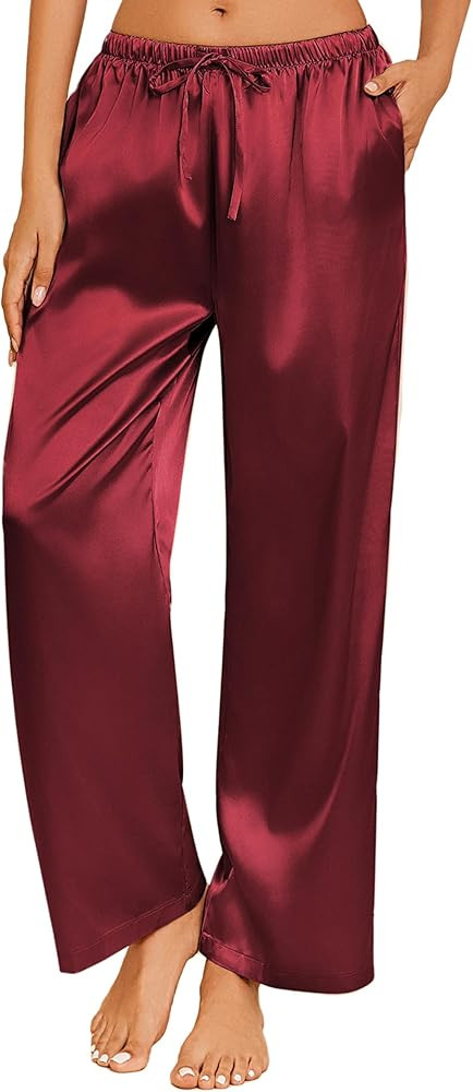 Ekouaer Womens Silk Satin Pajama Pants Casual Loose Lounge Pants Drawstring Elastic Waist Wide Le... | Amazon (US)