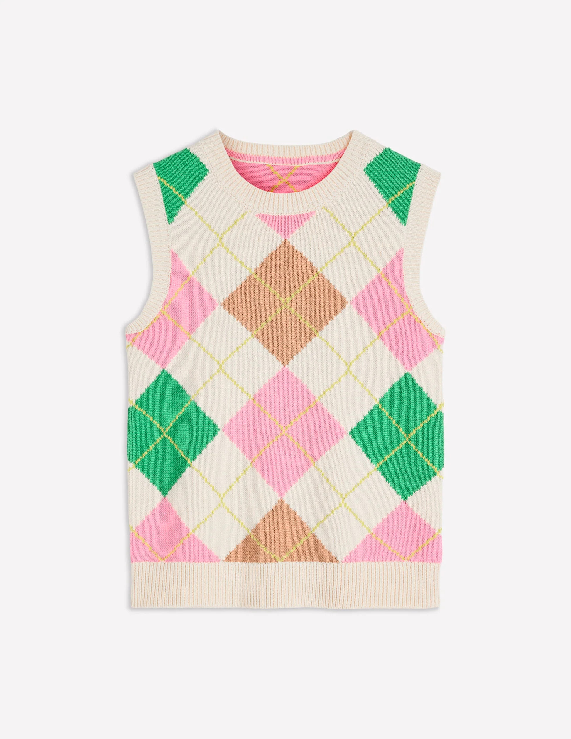 Lucy Cotton Vest-Green, Pink Argyle | Boden (US)