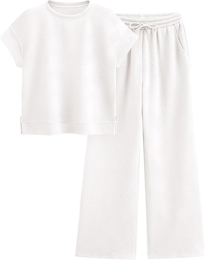 PRETTYGARDEN 2 Piece Outfits For Women Casual Tracksuit Short Sleeve Tops And Wide Leg Long Pants... | Amazon (US)