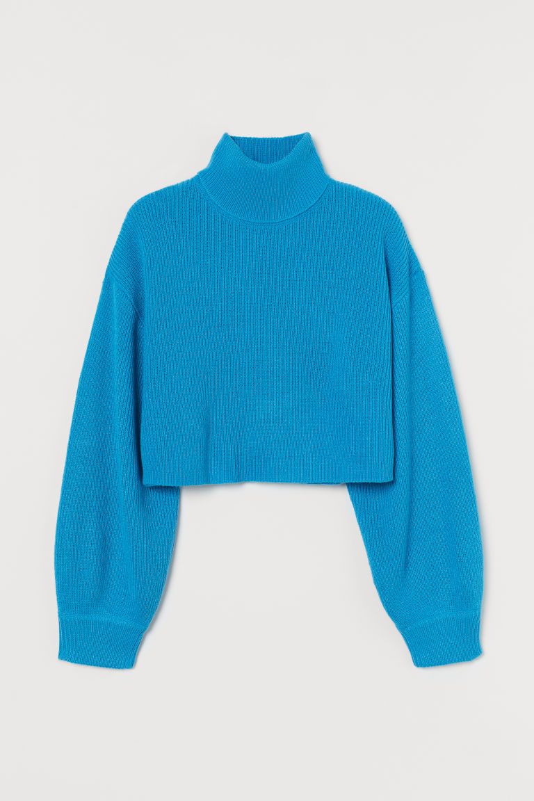 H & M - Cropped Turtleneck Sweater - Blue | H&M (US + CA)
