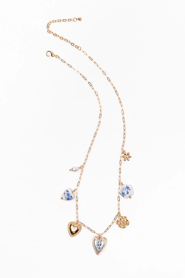 Blue Heart Charm Necklace SALE | Pink Lily