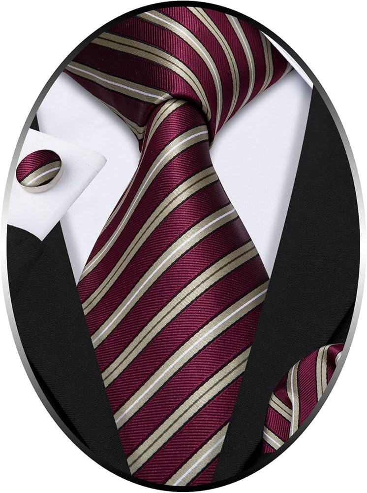Barry.Wang Tie Sets for Men Silk Stripe Necktie Woven Checkered Handkerchief Cufflinks Formal Bus... | Amazon (US)