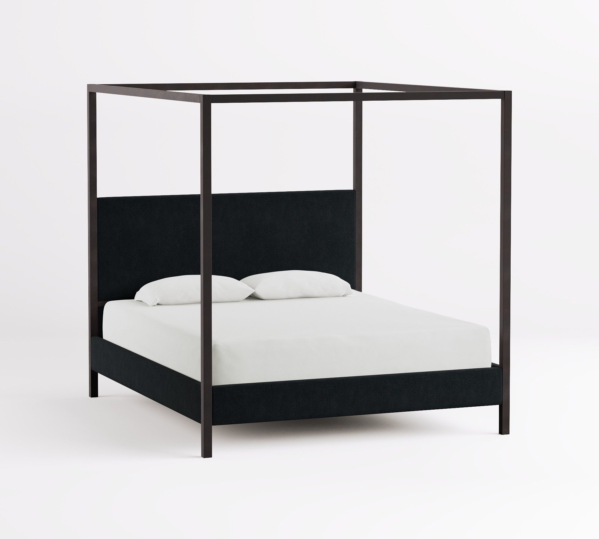 Atwell Metal Canopy Bed Matte Black, King, Rustic Chenille Midnight | Pottery Barn (US)