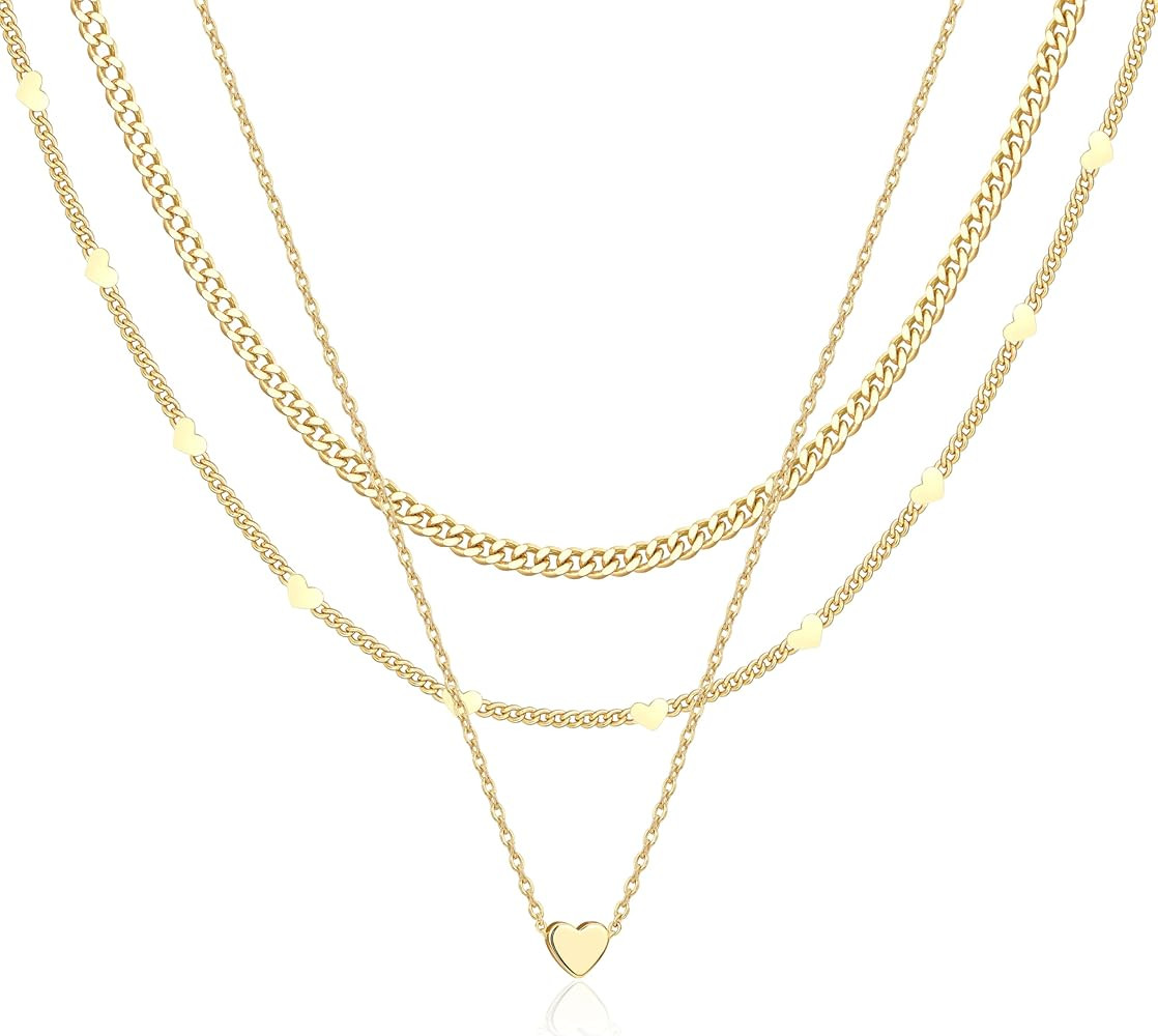 WomenGifts Layered Gold Necklaces for Women, 14K Gold Sterling Silver Plated Dainty Pendant Neckl... | Amazon (US)