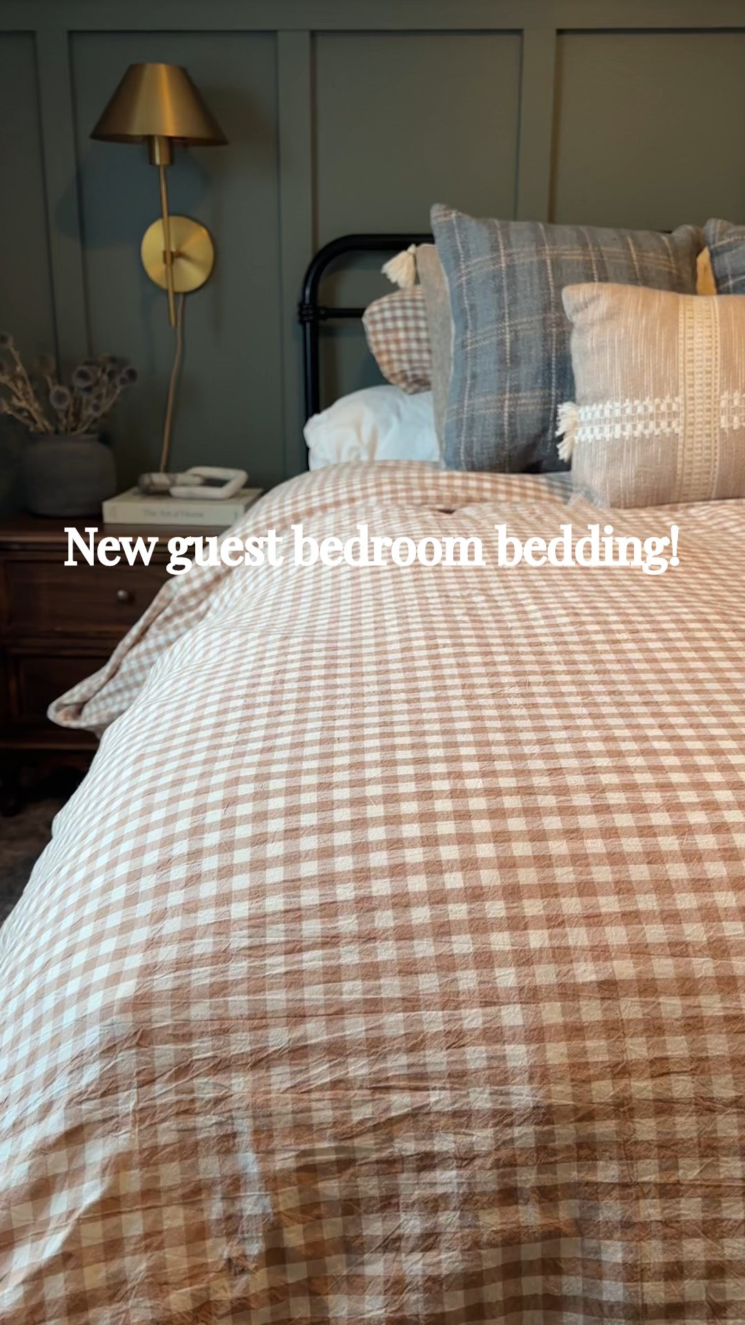 Our new guest bedroom bedding! 

Tan gingham duvet cover, Amazon bedding, affordable bedding, plaid amber Lewis throw pillows, brass sconces, guest bedroom decor, black metal bed frame 

#LTKHome #LTKdayinmylife