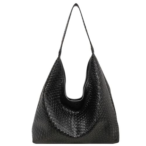Ann Bully 2025 Woven Vegan Tote Bag for Women, Large Capacity PU Leather Shoulder Bag & Crossbody Hobo Bag with Pouch, Stylish Work Commuter Handbag - Black | Amazon (US)