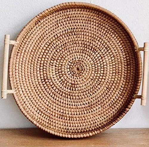 Holiday Homes Handcraft Rattan Woven Round Serving Tray for Bread Fruit Snack Platter Storage Bas... | Amazon (US)