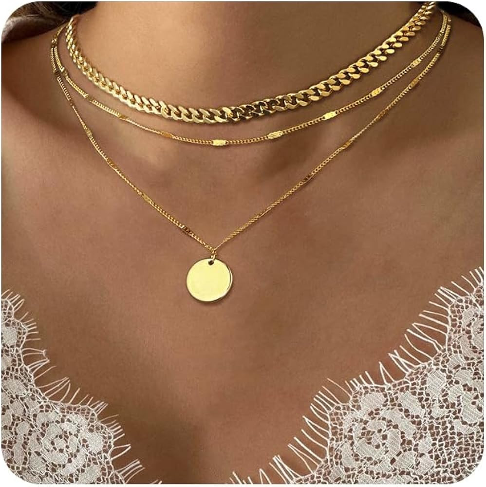 14K Gold Plated Layering Necklaces For Women Gold Necklace Set, Cuban Link, Snake Chain, Papercli... | Amazon (US)
