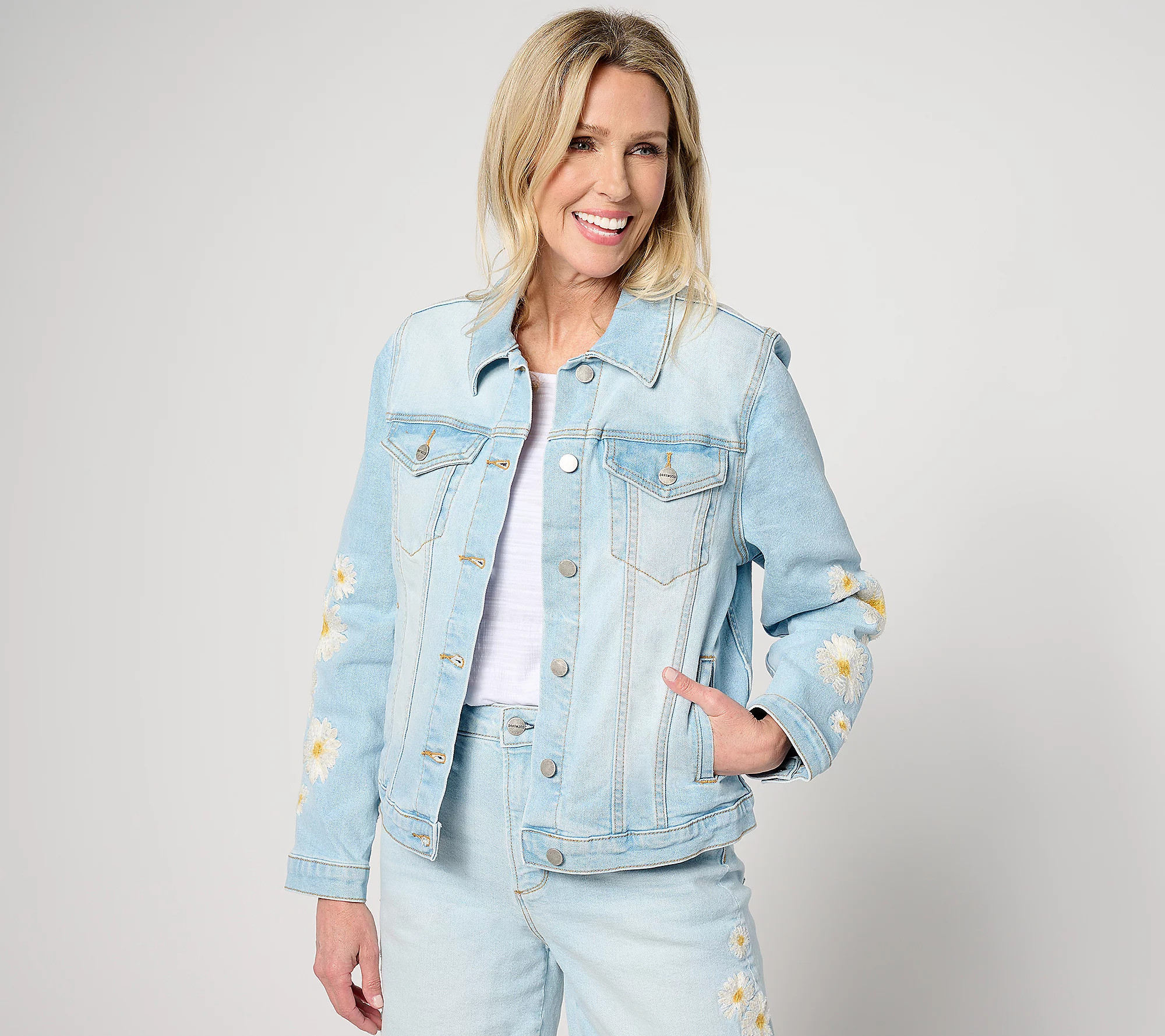 As Is DriftwoodJeansClassic Embroidered Denim Jacket - Daisy | QVC