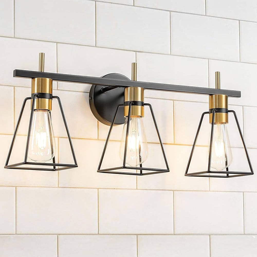 HAHZT 3 Lights Bathroom Vanity Lights - Black and Gold Bathroom Light fixtures Over Mirror with M... | Amazon (CA)