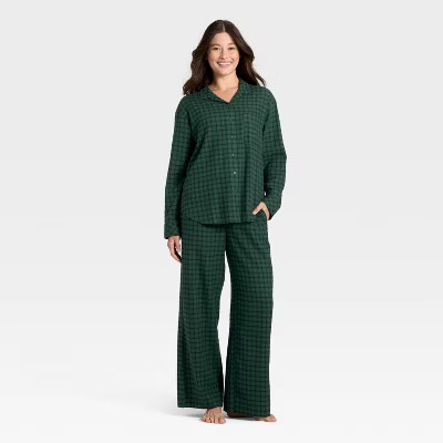 Women's Flannel Long Sleeve Button Down Shirt and Pants Pajama Set - Auden™ | Target