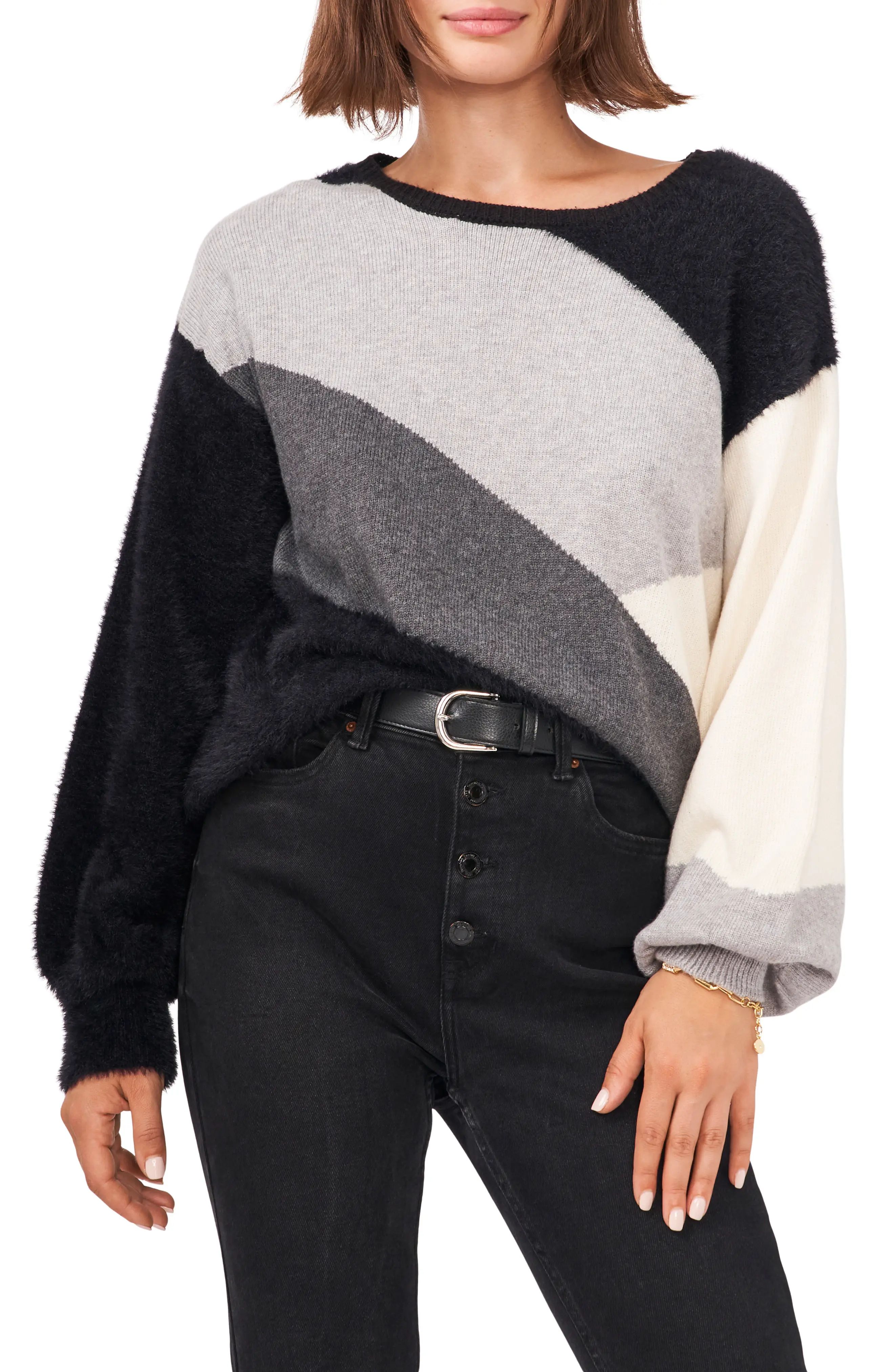 Vince Camuto Eyelash Colorblock Sweater in Light Heather Grey at Nordstrom, Size Xx-Large | Nordstrom