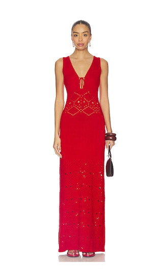 Milah V-neck Knit Maxi Dress in Red | Revolve Clothing (Global)