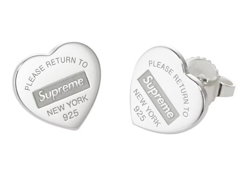 Supreme Tiffany & Co. Return to Tiffany Heart Tag Stud Earrings (Set of 2) Silver | StockX