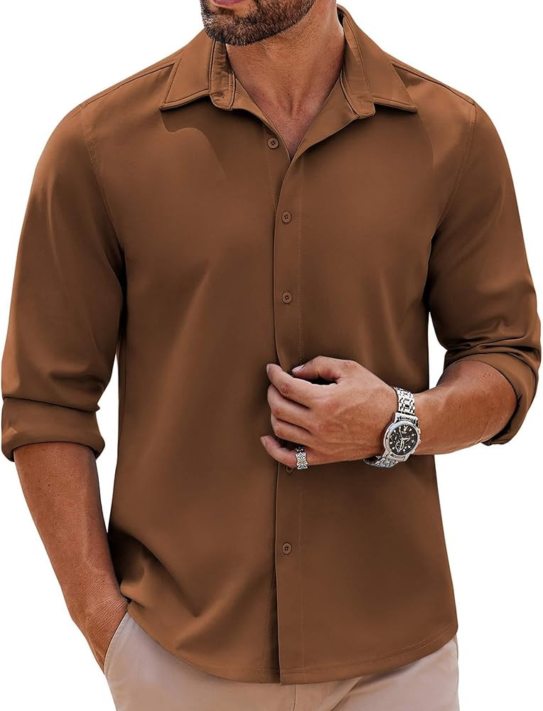 COOFANDY Mens Long Sleeve Button Down Shirts Casual Untucked Shirts Stretch Shirts | Amazon (US)