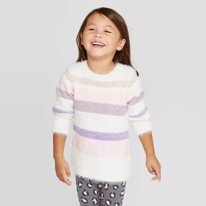 Toddler Girls' Striped Pullover Sweater - Cat & Jack™ Cream | Target