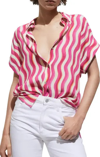 Wavy Print Short Sleeve Button-Up Shirt | Nordstrom