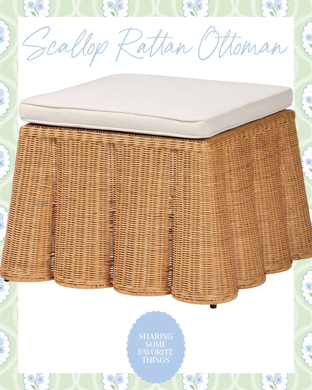 This ottoman is one of those pieces that instantly makes a space feel warm and elevated✨ I love the beautiful handwoven rattan, the scalloped detail, and the natural honey finish! It’s perfect as extra seating, a footrest, or styled with a tray as a little side table!!Such a timeless piece that adds the prettiest touch to any room! ✨🌿

It gives major designer vibes like Serena & Lily but at a fraction of the cost!!! 

Even better, it’s currently 15% off, making it the perfect time to grab one! 🙌🏼 I’ll link it for you because it’s too good not to share! 🤍

#ottoman #furniture #livingroom #homedecor #grandmillennial #grandmillennialdecor #grandmillenialstyle #homedecorideas #interior #interiordesign #cozyspaces #home #homedesign #homestyle #design #style #grandmillennial #grandmillennialhome #scallop #scallopdecor #rattan #rattandecor #rattanstyle #nursery #nurserydecor #nurserydesign #nurseryinspo #nurserystyle #sale #salealert #deal #dealoftheday #amazon #amazonfinds #amazonhome #amazonstyle #amazondecor #amazondeal #interior #interiordesign #cozyspaces #warmspaces #homedesign #homestyle #design #style #classicstyle #classicdecor #classicstyle #livingroom #bedroom #timeless #timelessdecor #timelessstyle #affordable #affordabledecor #affordablestyle #budget #budgetfriendly #budgetdecor #budgetstyle #styleonabudget #designerlookforless #lookforless #homedecoronabudget #homeinspo #homestyle

#LTKHome #LTKSaleAlert #LTKmomlife