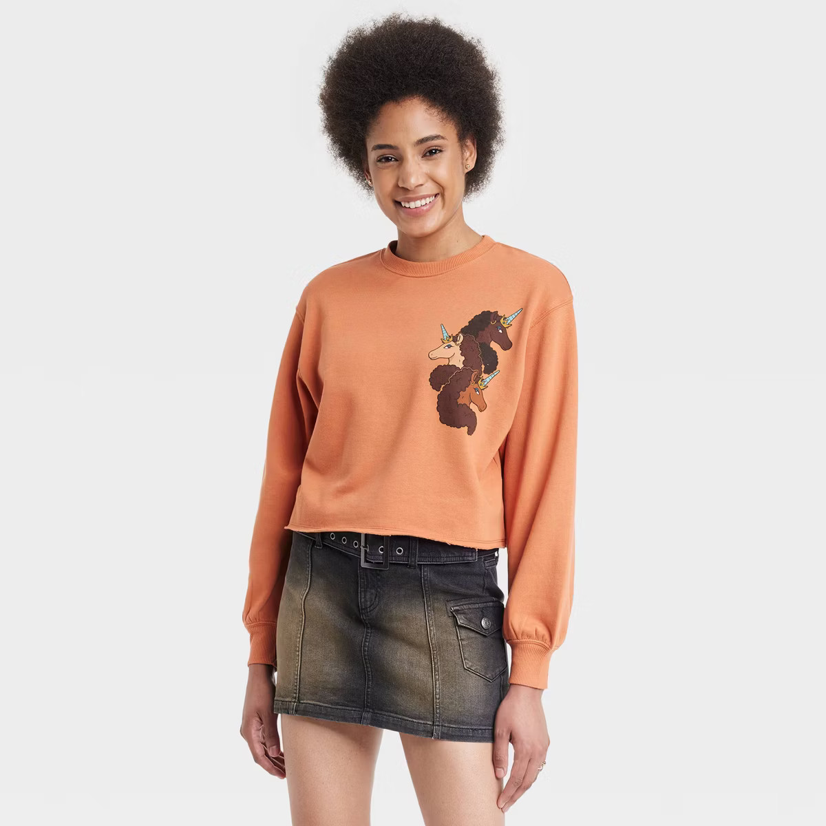 Women's Afro Unicorn 3 Character Graphic Sweatshirt - Rust | Target