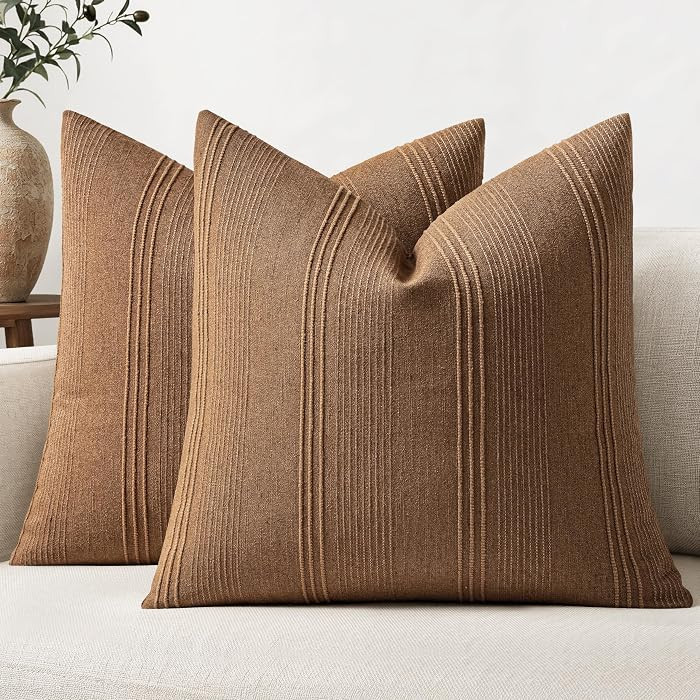 MIULEE Fall Decorative Striped Throw Pillow Covers 20x20 Sugar Brown 2 Pack | Amazon (US)