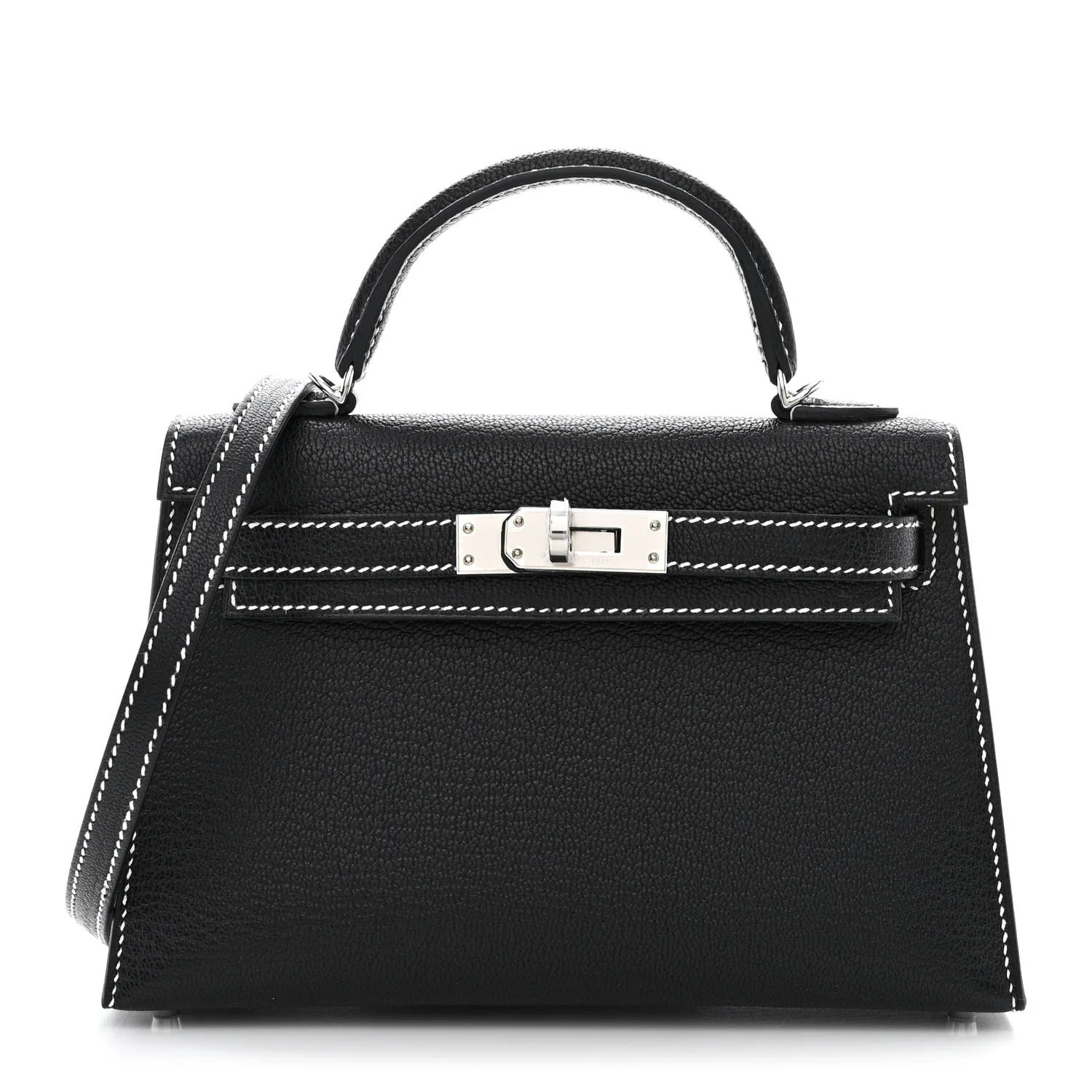 Chevre Mysore Horseshoe Mini Kelly Sellier 20 Black Lime | FASHIONPHILE (US)