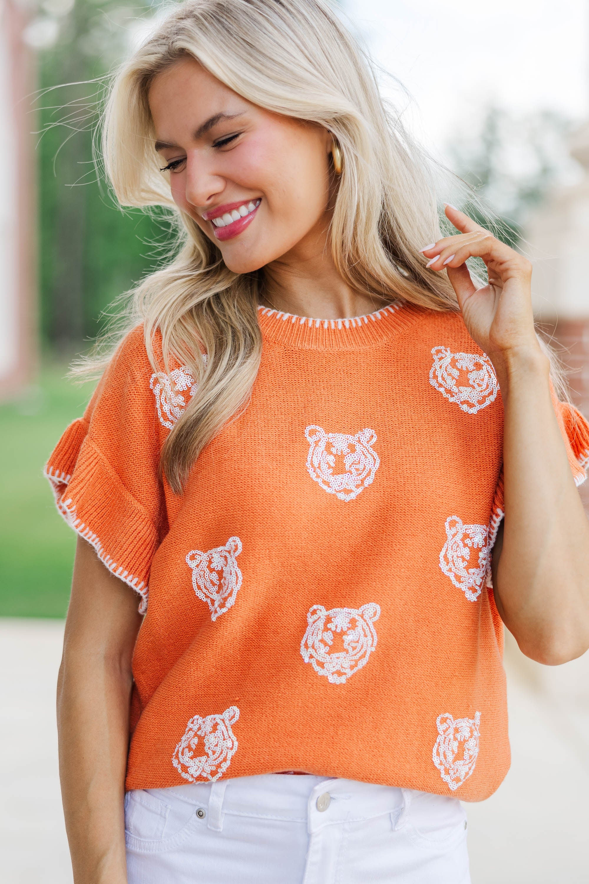 Fourth Quarter Feels Orange Sleeveless Sweater | The Mint Julep Boutique