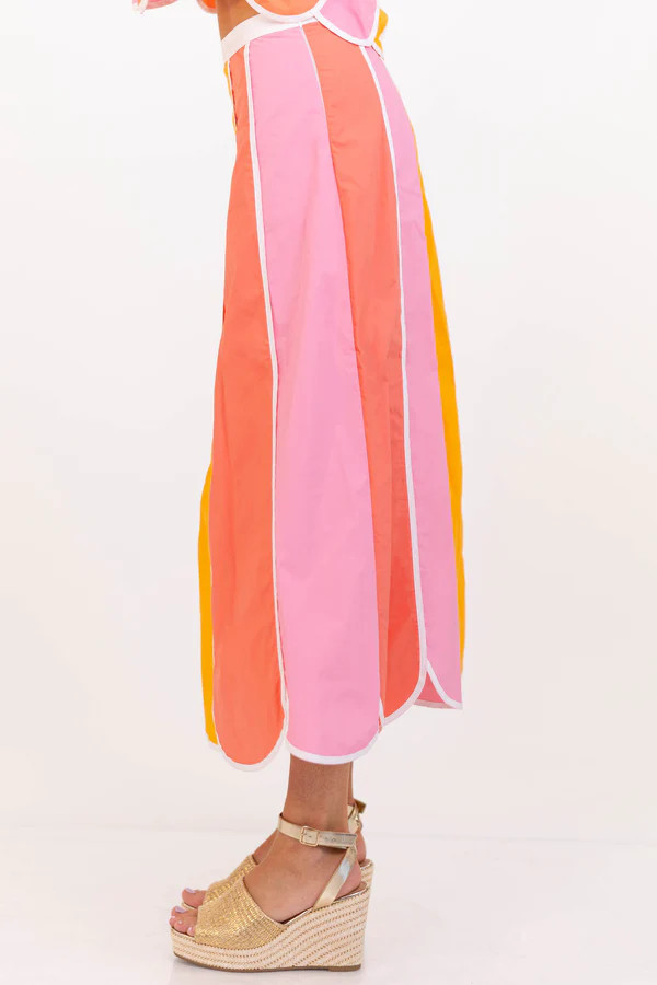 So Fun Peach Colorblock Midi Skirt | The Mint Julep Boutique