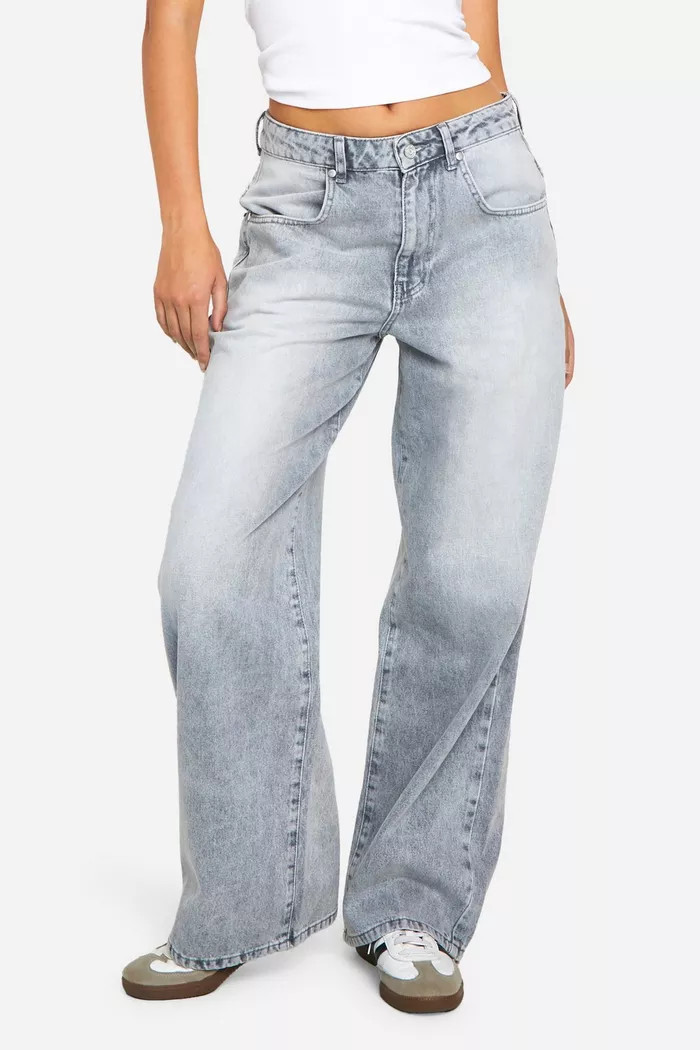 Grey Wash Wide Leg Denim Jeans | Boohoo.com (UK & IE)