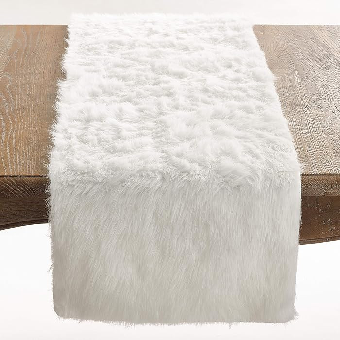 Faux Fur Design Table Runner, 15"x120", White | Amazon (US)