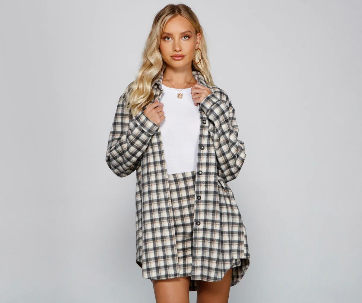 Preppy And Cute Long Plaid Shacket | Windsor Stores