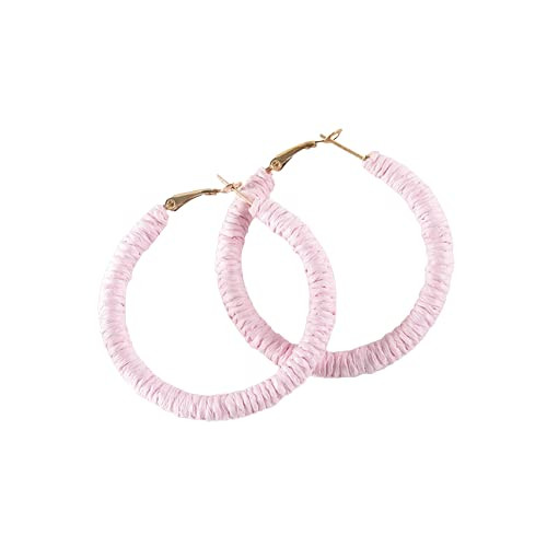 Handmade Rattan Earrings Big Circle Woven Straw Wicker Rattan Dangle Earrings Boho Round Statement Drop Earrings Bohemian Statement Summer Hoop Earrings (Pink) | Amazon (US)