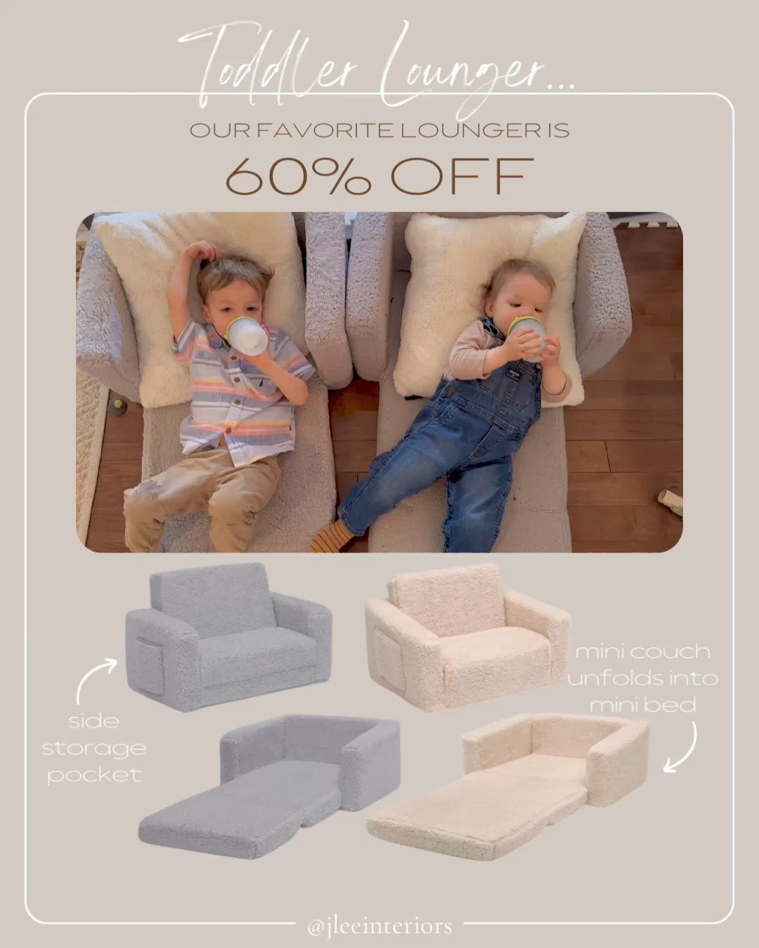 I can’t recommend this purchase enough! My boys absolutely love these cozy Sherpa loungers that transition from mini sofas to mini beds. Perfect for babas, story time, movie nights, and just simply chillin’. The small scale fits them perfectly, and the soft, neutral texture blends seamlessly with our home interior. 
Don’t miss 60% OFF these nursery must-haves! 

Kid’s furniture, nursery furniture, Sherpa chair, mini chair, kid’s lounger, kids lounge chair, convertible sofa, Walmart, Walmart finds, Walmart kid

#LTKKids #LTKBaby #LTKHome