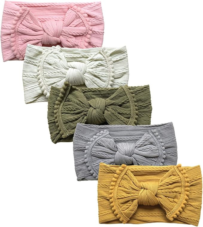 Handmade Baby Girl Headbands with Bows Soft Nylon Stretchy Headbands for Newborn Infant Girls,Chi... | Amazon (US)