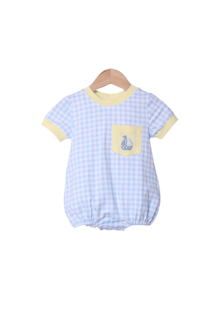 French Knot Sailboat Blue Gingham/Yellow Bubble | The Smocked Flamingo